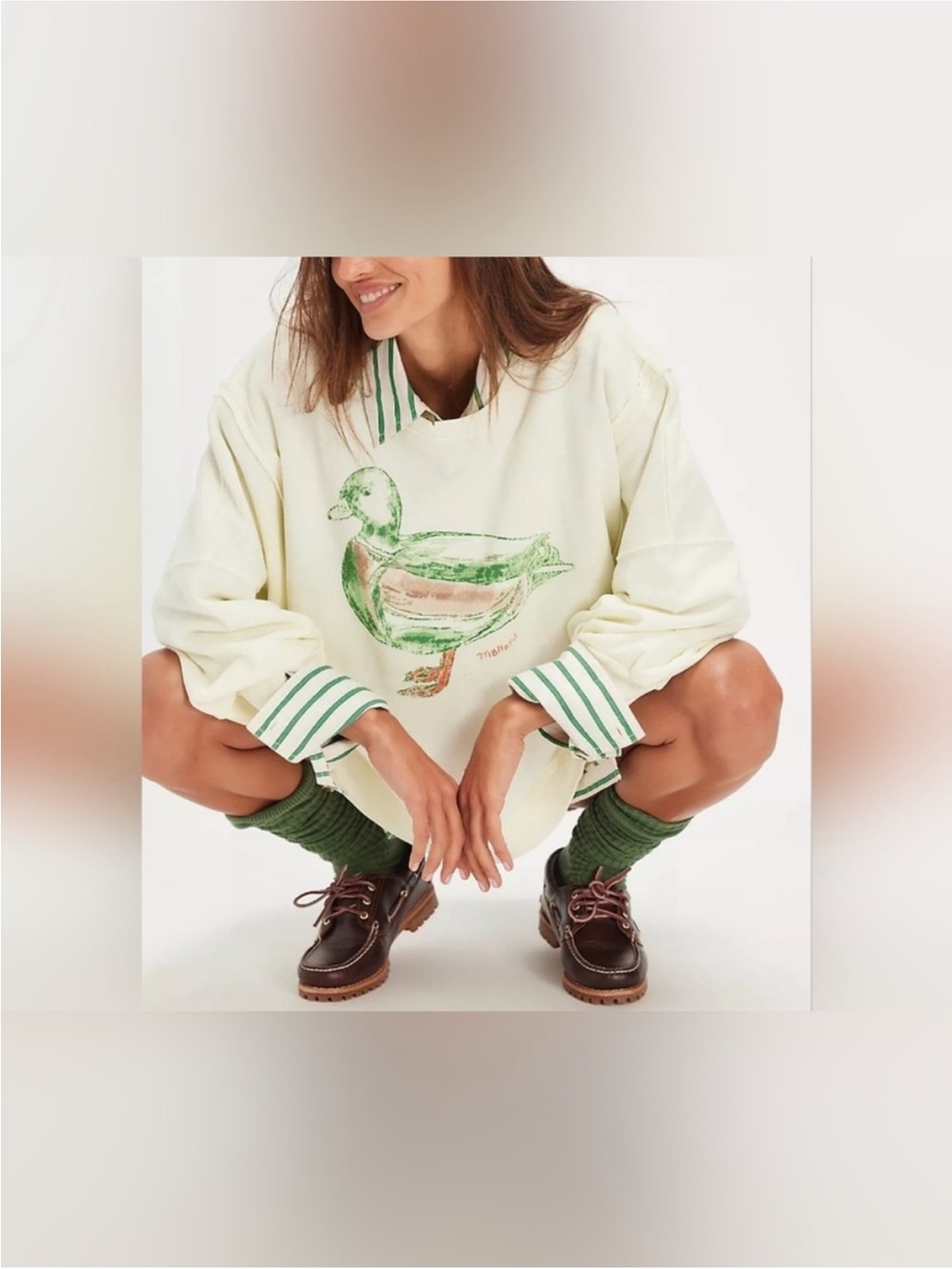 NWT Free People We The Free Graphic Camden Pullover - duck combo mallard - Large - Picture 2 of 12